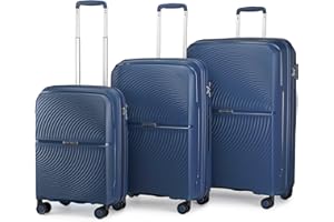British Traveller Set di 3 Pezzi Valigie Rigide Bagaglio a Mano Trolley PP Leggero con TSA Lucchetto (20+24+28pollici, Blu)