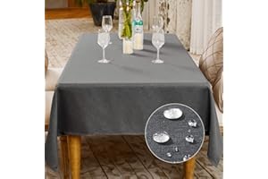 BALCONY & FALCON Rectangle Faux Linen Table Cloth Waterproof Washable Wipeable Table Cover for Kitchen Dinning Tabletop Buffet Decoration (Basalt Grey, 140 x 180cm)