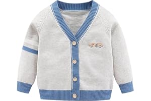 Fnaobai Bambino Ragazzo Cardigan Maglione in Cotone con Scollo a V per Bambini Giacca a Maniche Lunghe da Bambino in Maglia con Bottoni per l'Autunno Inverno