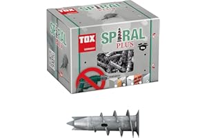 TOX Plasterboard dowel, zweilagige Gipskartonplatten + Gipsfaserplatten, ohne Vorbohren in Gipskarton, 50 Stück im Karton M, 068100021 Gipskartondübel Spiral Plus 37, 32 mm, Grau, 4,5 x 32 mm