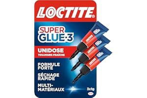 LOCTITE Colles Cyanoacrylates SUPERGLUE-3 Liquide Universal Tube 1g Lot de 3 Blister Bande Cross 72uc