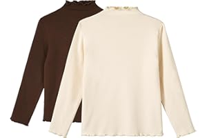 Miipat Maglietta A Collo Alto per Ragazze, Confezione da 2 Camicia A Maniche Lunghe Bambine Termica Elegante di Base Slim Fit T-Shirt per Ragazza 2-7Anni