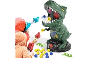 BLmukce Bewegliches Dino-Zielscheibe Set, Schießspielzeug für Kinder, Dinosaurier Spielzeug, Outdoor Spiele Kinderspielzeug, Geschenk Junge 4 5 6 7 Jahren, 2 Popper-Pistolen, 48 Schaumbälle