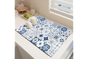 Argumub Raidley Quick Dry Dish Mat, Retro Quick-Drying Water-Draining Mat for Kitchen Bar Countertops Coffee Dish Draining Mat (Style-E, 15.7*19.7 inch)