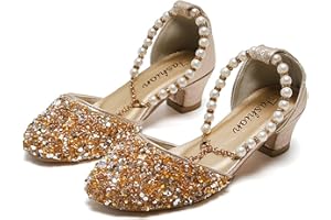 HAOLEI Girls Princess Shoes Sequins High Heels for Big Kids Wedding Party Dress Shoes Dance Bright Diamond Cosplay Christmas Birthday Ballet Sandals 5-12 Years