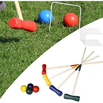 Froadp Jeu De Croquet 4 Joueurs – Maillets En Pin, Boules 7,5 Cm, Portes Métal, Sac Inclus, Pour Jardin Ou Plage