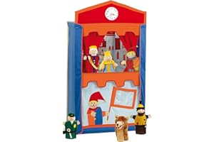 roba Théâtre de Guignol pour Enfant + 6 Marionnettes à Main - en Bois et Tissu - Monté sur Pied - Avec Horloge à Aiguilles Mobiles - dès 3 Ans - Multicolore, Kasperle, Grand