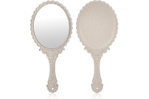 Makeup Handheld Mirror with Handle, Vintage Hand Mirrors for Women White Embossed Flower Portable Princess Mirror Tabletop Party Classroom (Lvory White)