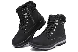 Hanani Women's Winter Snow Boots Ankle Waterproof Fur Lined Leather Walking Boots Lace Up Zipper Lightweight Outdoor Ladies Warm Shoes Non Slip Mid Calf Boots