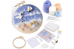 Easusy Needle Felting Kit, Felt Painting Kit for Beginners, Felt Painting Set with Wool, Needle Felting Pad, Felting Wool, Decorative Frame,DIY Instructions，Used for Home Decoration (Summer Coast)