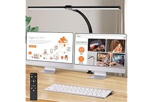 LOTTBUTY Doppelkopf Schreibtischlampe LED dimmbar,24W 80CM Homeoffice Tageslichtlampe Schreibtisch Lampe, Schwanenhals Büro Tischlampe (Schwarz,Klemmbar)