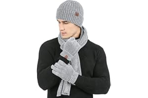 LumiSyne Invernali 3 Pezzo Cappello Sciarpa Guanti Per Uomo Donna Guanti Touch Screen Sciarpa Jacquard Tinta Unita Cappello In Maglia Berretto Beanie Tessuto Avanzato Di Ciniglia