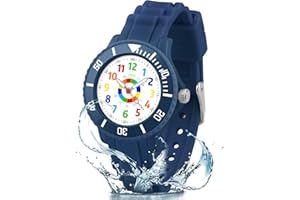 DTKID Orologio Bambino, Orologi Analogici al Quarzo per Bambini, Orologi Educativi per Ragazzi e Ragazze con Ghiera Girevole Cinturino in Silicone 4-15 Anni