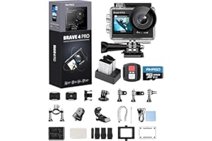 AKASO Brave 4 Pro Action Cam 4K30FPS 20MP mit 128GB U3 Speicherkarte 40M Unterwasserkamera Ultra HD Touchscreen 170 ° Weitwinkel, EIS Stabilisierung, 5X Zoom, 2.4G Fernbedienung und 2 Akkus 1350mAh