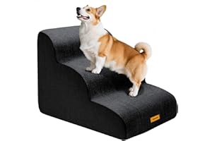 Gimars 30D High-Density Foam & Extra-Wide, Stable 3-Step Dog Stairs, 40cm High Pet Stairs with Washable Cover & Non-Slip Base, Portable Ramp for Small Dogs to Sofa, Bed, Couch, Car