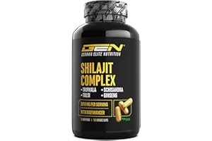 GEN GERMAN ELITE NUTRITION Shilajit Complex - 180 cápsulas - Alta dosis con 3010 mg por dosis diaria - Con ginseng, schisandra, triphala, extracto de tulsi, 50% de ácido fúlvico y 12% de ácido húmico - Vegano