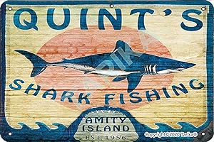TARIKA Quint'S Shark Fishing Amity Island Plaque décorative en métal style rétro 20 x 30 cm
