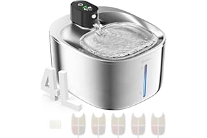 APETDOLA Bezprzewodowa Fontanna dla Kota i Psa 4L - Zasilana Bateryjnie, Stal Nierdzewna, Okienko Poziomu Wody, 3 Tryby Pracy