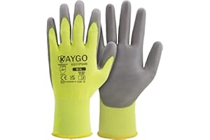 KAYGO Work Gloves PU Coated-12 Pairs, KG11PG, Safety Working Gloves with Secure Grip on Palm & Fingers, for Men and Women, Ideal for General Duty Work, Gardening (Large, Green)