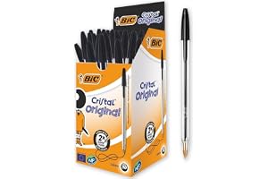 BIC Cristal Original Smudge Free Ballpoint Pens, Ideal for School, Black, Medium Point (1.0mm), Pack of 50