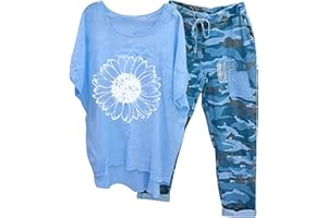 GENERICO Tuta Lino Donna Estiva, Donna Tuta Estiva Moda da Spiaggia Completo Sportivo in Due Pezzi Lino Maglia a Manica Corta + Pantaloni Lunghi Abbigliamento Elegante Casual Completo Larghi Curvy Tuta da Casa