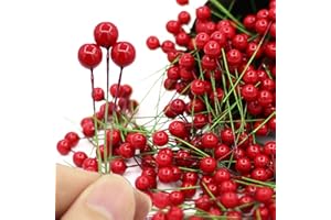 Tuxiaobu 300 bacche artificiali di agrifoglio, mini 8 mm, bacche finte su filo per decorazioni per albero di Natale, ghirlande, ornamenti per le vacanze, fai da te, colore rosso