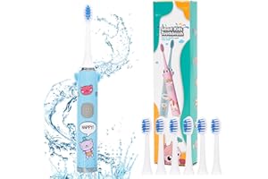 ZOUWEL Electric Toothbrushes, Electric Toothbrush Kids, Battery Operated Kids Toothbrushes with 6 Toothbrush Heads for Travel (Blue)