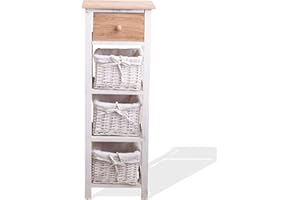 Rebecca Mobili Mueble baño, cajonera Estilo Country, 1 cajón 3 cestas, Madera de Paulownia Mimbre, marrón Blanco, Cuarto de baño Dormitorio- Medidas: 85 x 31 x 27 cm (AxANxF) - Art. RE4359