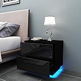 YOLEO Table de Chevet avec l'éclairage LED, Meuble de Rangement Table, Table de Chevet à 2 tiroirs de Style Moderne - (55 x 5