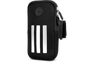 JIMKAN Sportarmband Handy, Handytasche Joggen mit Reflektierendem Streifen und Kopfhöreranschluss, Schweißfest Armband Armtasche Doppelfach für Laufen, Joggen (6.8 Inch)