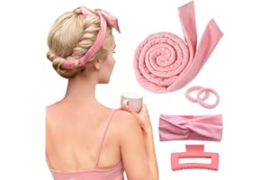 PandyCare Heatless Hair Curler Headband, Overnight Heatless Curls Headband Curlers Curling Set, No Heat Hair Curlers to Sleep in - Made of 100% Combed Cotton, for Medium & Long Hair - Pink