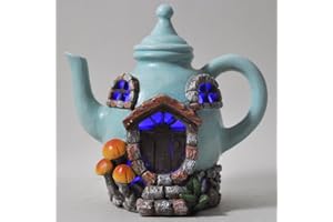 PREZENTS.COM Fairy Garden UK Resin Tea Pot House Light Up Mystical Garden Indoor LED Bulb Decor - Battery Operated Elf Pixie Vintage Home H12cm