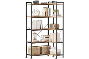 Coleshome Estantería Libros de Esquina 5 Niveles, Librería en Forma de L con 5 Baldas, Estanterías de Almacenamiento y Mueble Expositor para Sala, Casa, Oficina, Dormitorio, Marrón, 72.8x65.3x145.5