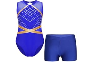 JanJean Enfant Fille Justaucorps De Gymnastique Sans Manche Léotard & Short Combinaison De Danse Yoga Sport Jogging Sportwear 3-14 Ans