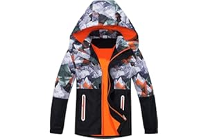 HIKIDS Softshell Chaqueta Impermeable Senderismo Esqui para Niño Impermeable Chaqueta Forro Polar Unisex Camuflaje Ligera Cortavientos Impermeable Abrigo Invierno 3-12 Años