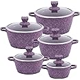 SQ Professional Granite Non-stick Stockpot Set 5 pcs whit Glass Lids - Purple