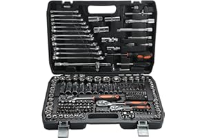 Pamatio 216 Piece 1/4" 1/2" 3/8" Drive Socket Set with Bits, Ratchet Wrench Set - Quick Release - CR-V - Socket Spanner Tool Set for Household DIY, Car Repair