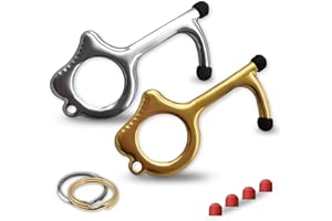 WINSOME No Touch Door Opener Tool Contactless Brass Key to Open Door Handles - Easy to Carry Smart Key Chain, EDC Stylus & Button Pusher with 8 Silicon Bits, 2 Matching Rings and Gift Box | Pack of 2