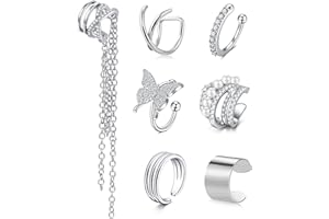 NIUSIMAN Ear Cuffs for Women Non Piercing,Silver Ear Cuff Clip on Ear Crawler Earrings Fake Piercings Cartilage Helix Cuffs Conch Earrings Chain Ear Cuff Set for Women Trendy