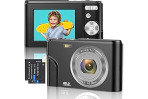 WSRYXXSC Fotocamera Digitale 1080P FHD Mini Messa a Fuoco Automatica Videocamera 48MP Ricaricabile Piccola Vlog Fotocamera Compatta Zoom Digitale 16X Regalo per Bambini, Studenti, Adulti, Principianti(Nero)