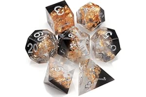 Haxtec DND Würfel Set Sharp Edge Harz Würfel Gold Flocken mit Würfel Fall Schwarz Weiß D&D Würfel für RPG Rollenspiel Spiele Dungeons und Drachen Geschenk Krieg Serie
