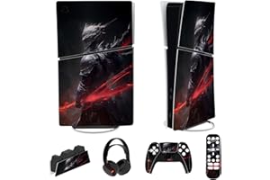 PlayVital Adhesivo Completo para ps5 Slim Digital Edición - Pegatina de Vinilo para Consola, Mando, Auriculares, Estación de Carga y Control Remoto, Protector Duradero (Caballero del Abismo)