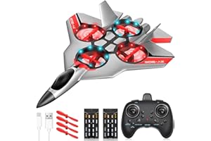 JONRRYIN Avión Teledirigido, 2.4 GHz Aviones de Radiocontrol con Baterías y Estabilizador de Giroscopio de 4 Ejes, Avión RC Juguete con Luz LED para Principiantes Niños Adultos (Silber)