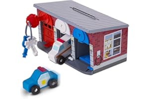 Melissa & Doug Garage con Chiavi e Veicoli da Soccorso, Set di Veicoli in Legno (Pompieri, Ambulanza, Polizia), Set da Gioco, Gioco di Ruolo, Regalo Bambini Bambine di 3, 4, 5, 6, 7 Anni