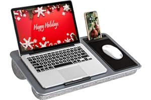 LAPGEAR Home Office Lap Desk with Device Ledge, Mouse Pad, and Phone Holder - Silver Carbon - Fits up to 15.6 Inch Laptops - Style No. 91585