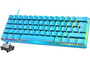 FELiCON Ziyoulang T60 Mini 60% Percent Gaming Mechanical Keyboard, Compact 62 Keys UK Layout,18 RGB Illuminated LED Chroma Backlit, Detachable USB-C Wired Waterproof for PC Mac PS4 - Blue/Blue Switch