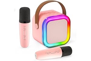 DiliDala Mini Karaoke Maschine mit 2 kabellose Mikrofone, Tragbares Bluetooth Karaoke Maschine für Kinder Erwachsene mit Stimme wechselnde Effekte, Geschenke für Mädchen und Jungen (rosa)
