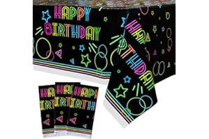 XJLANTTE Confezione da 3 forniture per tovaglie per feste fluorescenti - Copritavolo usa e getta in plastica neon, tovaglie con stampa all over 130 x 220CM per decorazioni per feste Glow in the Dark
