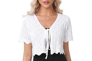 Gyabnw Damen Bolero Elegante Boleros Strickjacke Kurzarm Cardigan Aushol Festlicher Bolerojacke Schnüren Sommer