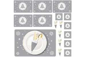 NSXC Christmas Table Decoration - 18Pcs Christmas Placemats Coasters Cutlery set, Christmas Placemats Sets, Christmas Table Mats, Home Table Mats, Washable Heat Proof Table Mats